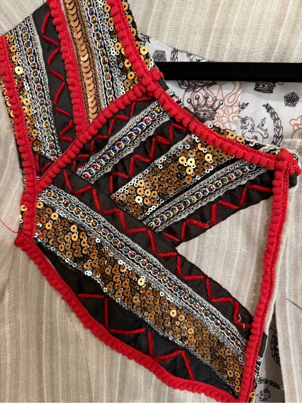 Embellished and Embroidery Beige Stripe Jacket with Red Accent - Picture 3 of 4